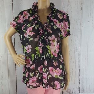 Pink Floral Sheer Mesh Top